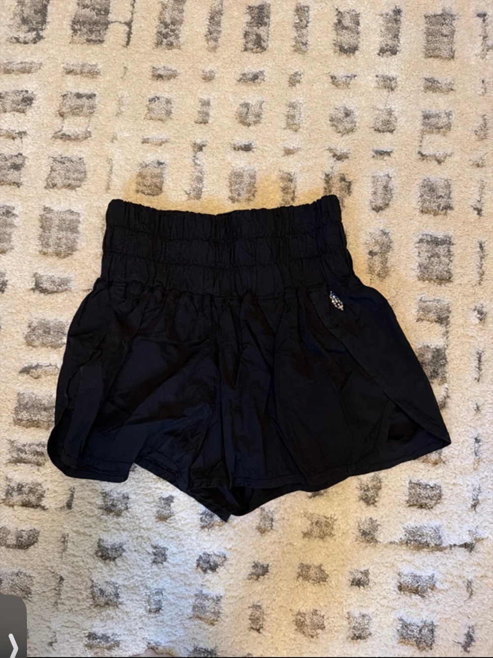 Free People Black Smocked-Waist Athletic Shorts WITH FREE BEAUTY GIFT